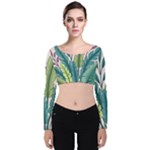 Illustrations Plants Nature Leaves Velvet Long Sleeve Crop Top