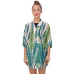 Illustrations Plants Nature Leaves Half Sleeve Chiffon Kimono