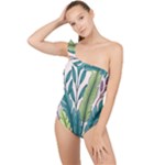 Illustrations Plants Nature Leaves Frilly One Shoulder Swimsuit