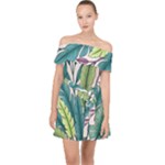 Illustrations Plants Nature Leaves Off Shoulder Chiffon Dress