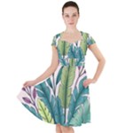 Illustrations Plants Nature Leaves Cap Sleeve Midi Dress With Pockets