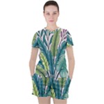 Illustrations Plants Nature Leaves Women s T-Shirt and Shorts Set