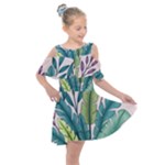 Illustrations Plants Nature Leaves Kids  Shoulder Cutout Chiffon Dress