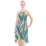 Illustrations Plants Nature Leaves High-Low Halter Chiffon Dress 