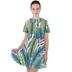 Illustrations Plants Nature Leaves Short Sleeve Shoulder Cut Out Dress 