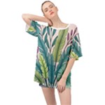 Illustrations Plants Nature Leaves Oversized Chiffon Top