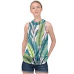 Illustrations Plants Nature Leaves High Neck Satin Top