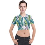 Illustrations Plants Nature Leaves Short Sleeve Cropped Jacket