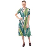 Illustrations Plants Nature Leaves Keyhole Neckline Chiffon Dress