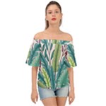 Illustrations Plants Nature Leaves Off Shoulder Short Sleeve Top