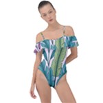 Illustrations Plants Nature Leaves Frill Detail One Piece Swimsuit