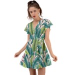 Illustrations Plants Nature Leaves Flutter Sleeve Wrap Dress