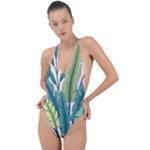 Illustrations Plants Nature Leaves Backless Halter One Piece Swimsuit