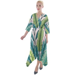 Quarter Sleeve Wrap Front Maxi Dress 