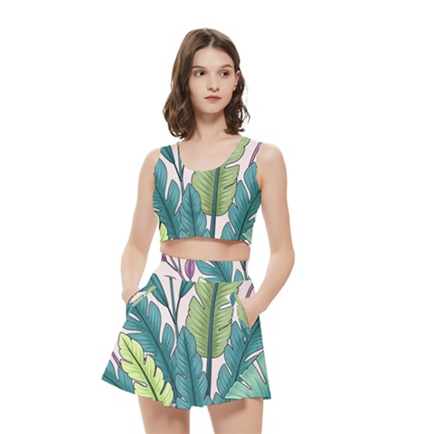 Illustrations Plants Nature Leaves Women s Crop Top Pleated Skater Rave Skirt from ArtsNow.com