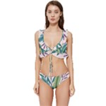 Illustrations Plants Nature Leaves Low Cut Ruffle Edge Bikini Set