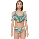 Illustrations Plants Nature Leaves Ruffle Edge Tie Up Bikini Set	