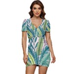 Illustrations Plants Nature Leaves Low Cut Cap Sleeve Mini Dress