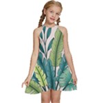 Illustrations Plants Nature Leaves Kids  Halter Collar Waist Tie Chiffon Dress