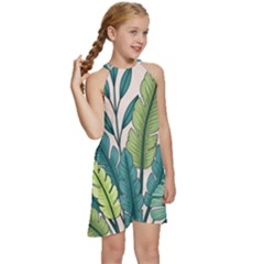 Kids  Halter Collar Waist Tie Chiffon Dress 