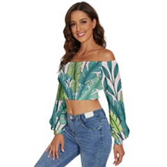 Long Sleeve Crinkled Weave Crop Top 