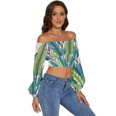 Long Sleeve Crinkled Weave Crop Top 