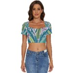 Illustrations Plants Nature Leaves Short Sleeve Square Neckline Crop Top 