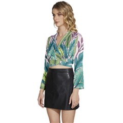 Long Sleeve Tie Back Satin Wrap Top 