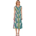 Illustrations Plants Nature Leaves V-Neck Drawstring Shoulder Sleeveless Maxi Dress