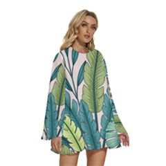 Round Neck Long Sleeve Bohemian Style Chiffon Mini Dress 