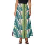 Illustrations Plants Nature Leaves Tiered Ruffle Maxi Skirt