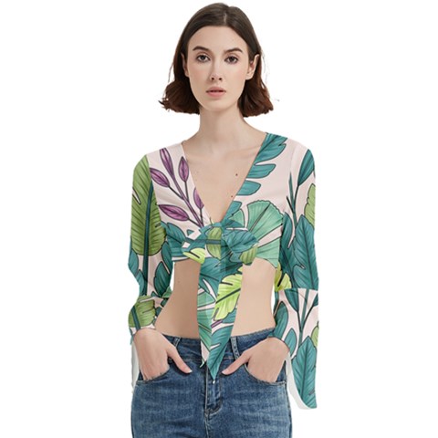 Illustrations Plants Nature Leaves Trumpet Sleeve Cropped Top from ArtsNow.com