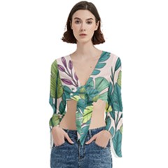 Illustrations Plants Nature Leaves Trumpet Sleeve Cropped Top from ArtsNow.com