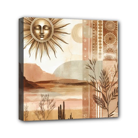 Abstract Sun Boho Bohemian Design Mini Canvas 6  x 6  (Stretched) from ArtsNow.com