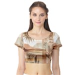 Abstract Sun Boho Bohemian Design Short Sleeve Crop Top