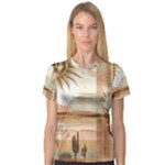 Abstract Sun Boho Bohemian Design V-Neck Sport Mesh T-Shirt