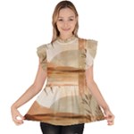 Abstract Sun Boho Bohemian Design Ruffle Collar Short Sleeve Chiffon Top