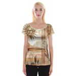 Abstract Sun Boho Bohemian Design Cap Sleeve Top