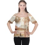 Abstract Sun Boho Bohemian Design Cutout Shoulder T-Shirt