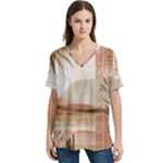 Abstract Sun Boho Bohemian Design V-Neck Split Shoulder Casual T-Shirt