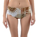 Abstract Sun Boho Bohemian Design Reversible Mid-Waist Bikini Bottoms