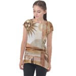 Abstract Sun Boho Bohemian Design Cap Sleeve High Low Top