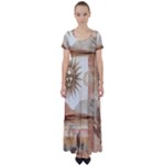 Abstract Sun Boho Bohemian Design High Waist Short Sleeve Maxi Dress