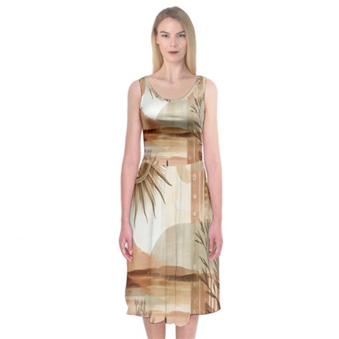 Abstract Sun Boho Bohemian Design Midi Sleeveless Dress from ArtsNow.com