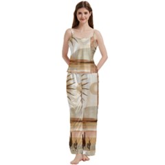 Abstract Sun Boho Bohemian Design Spaghetti Top Long Pants Satin Pajamas Set from ArtsNow.com