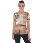 Abstract Sun Boho Bohemian Design Shoulder Cut Out Short Sleeve Top