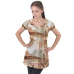 Abstract Sun Boho Bohemian Design Puff Sleeve Tunic Top