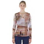 Abstract Sun Boho Bohemian Design V-Neck Long Sleeve Top