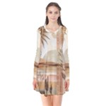 Abstract Sun Boho Bohemian Design Long Sleeve V-neck Flare Dress