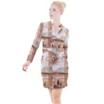 Abstract Sun Boho Bohemian Design Button Long Sleeve Dress